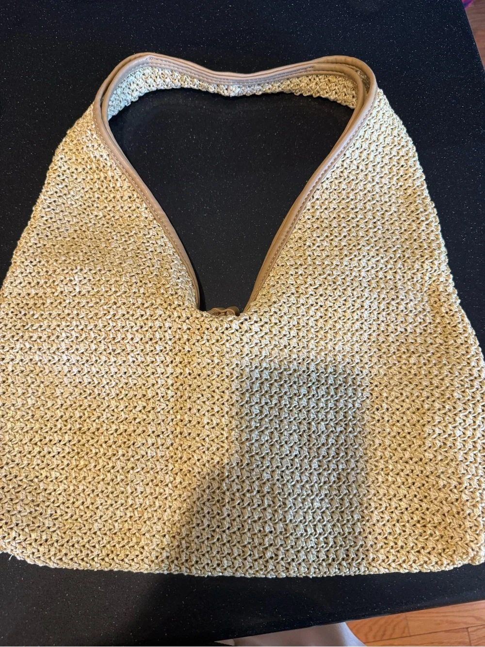 Dolce Vita Straw Shoulder Bag with Tan Leather Pouch